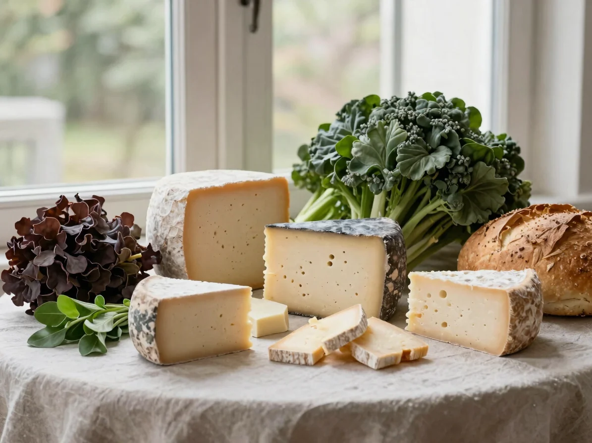 Soft natural daylight overhead still life of fresh regional veget